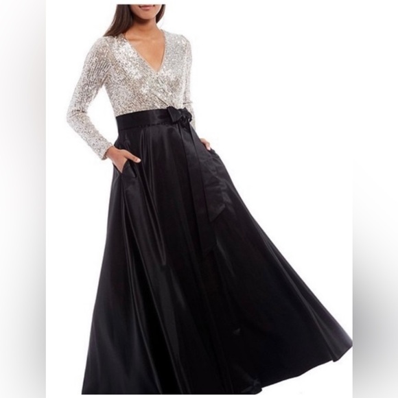 Xscape long sleeve evening gown - Picture 1 of 8